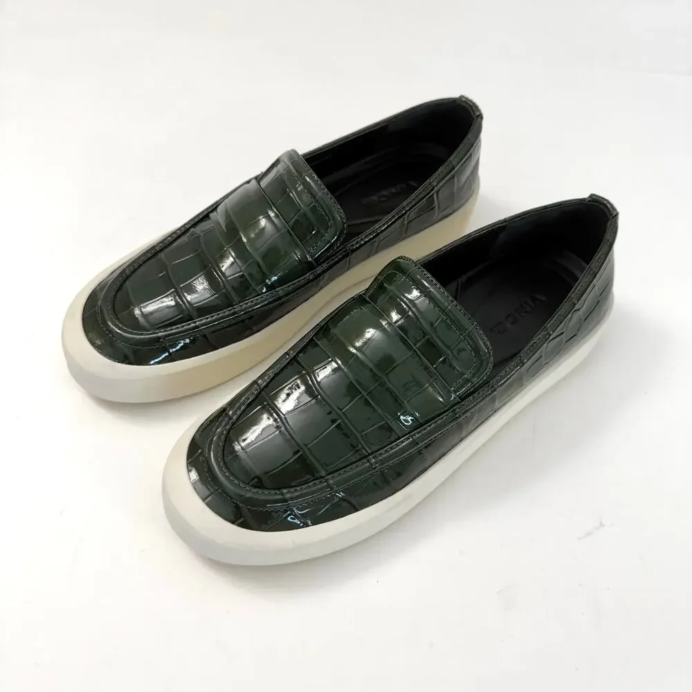 Vince Ghita Croc-Embossed Slip-On Loafer Sneakers Leather Green/White | 8M